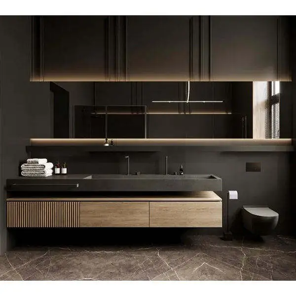 Custom Weimeide Modern Wooden Bathroom Waterproof Bathroom Cabinet Vanity Dressing Table with Double Sinks and Mirrors — view 1