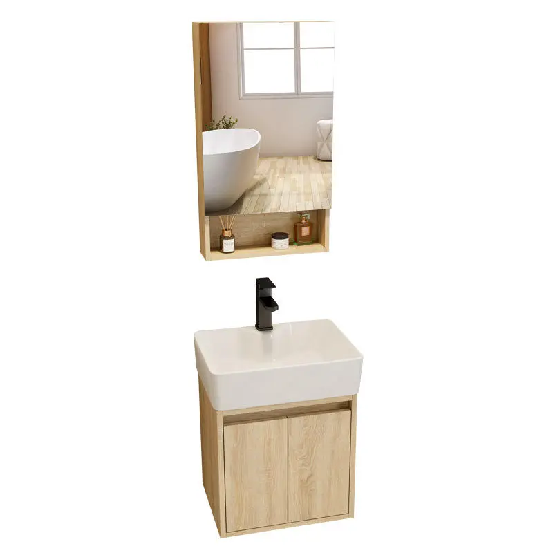 Modern Small Wall-mounted Solid Wood Dressing Table Bathroom Vanity with Washbasin Sink and Mirror for Hotel Restroom Bathrooms — image 7