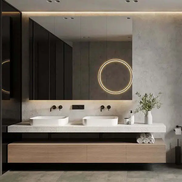 Custom Weimeide Modern Wooden Bathroom Waterproof Bathroom Cabinet Vanity Dressing Table with Double Sinks and Mirrors — image 4