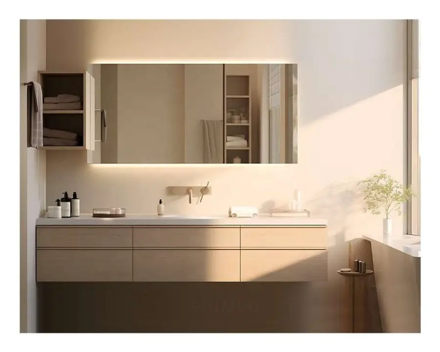 Custom Weimeide Modern Wooden Bathroom Waterproof Bathroom Cabinet Vanity Dressing Table with Double Sinks and Mirrors — image 5