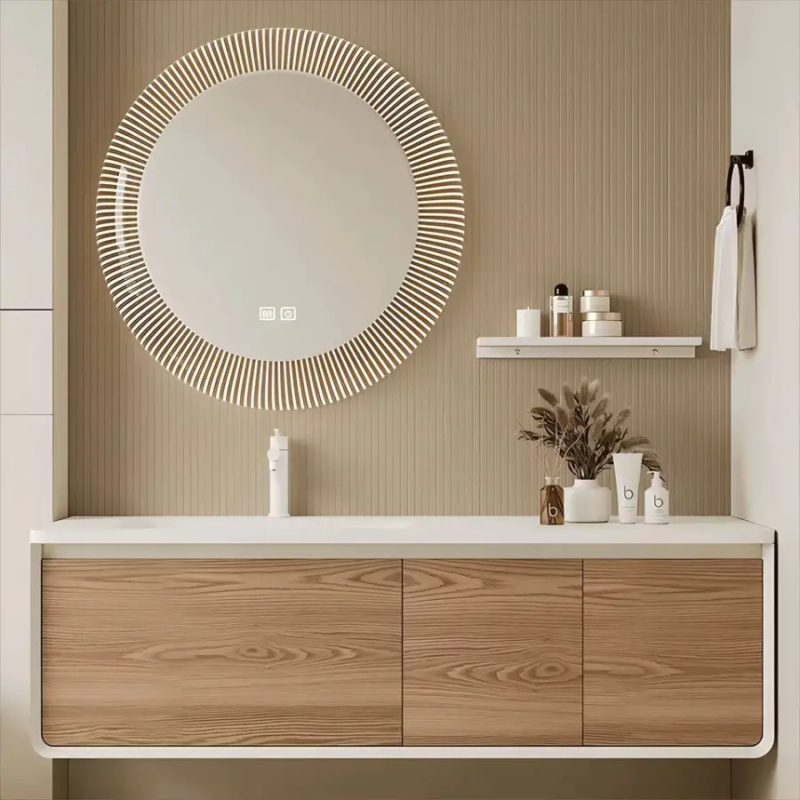 Customized Modern High-end PVC Structure Dressing Table Bathroom Vanity with LED Smart Washbasin and Bathroom Dressing Table — image 3