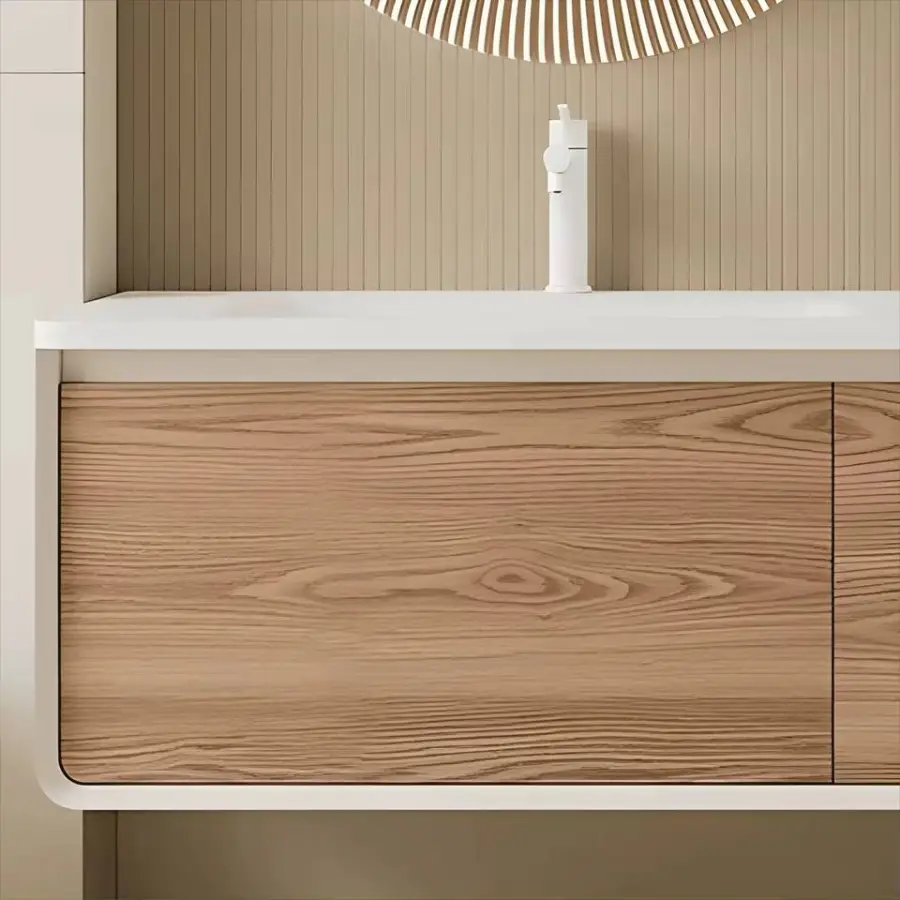 Customized Modern High-end PVC Structure Dressing Table Bathroom Vanity with LED Smart Washbasin and Bathroom Dressing Table — image 7