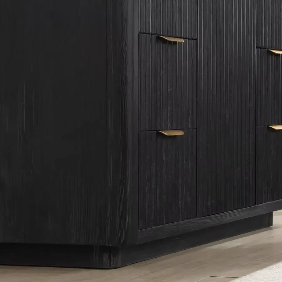 2025 New Factory Customized Luxury Dark Wood Vanity Set with Narrow Edge Metal Frame Round Mirror for High End Bathrooms — image 7