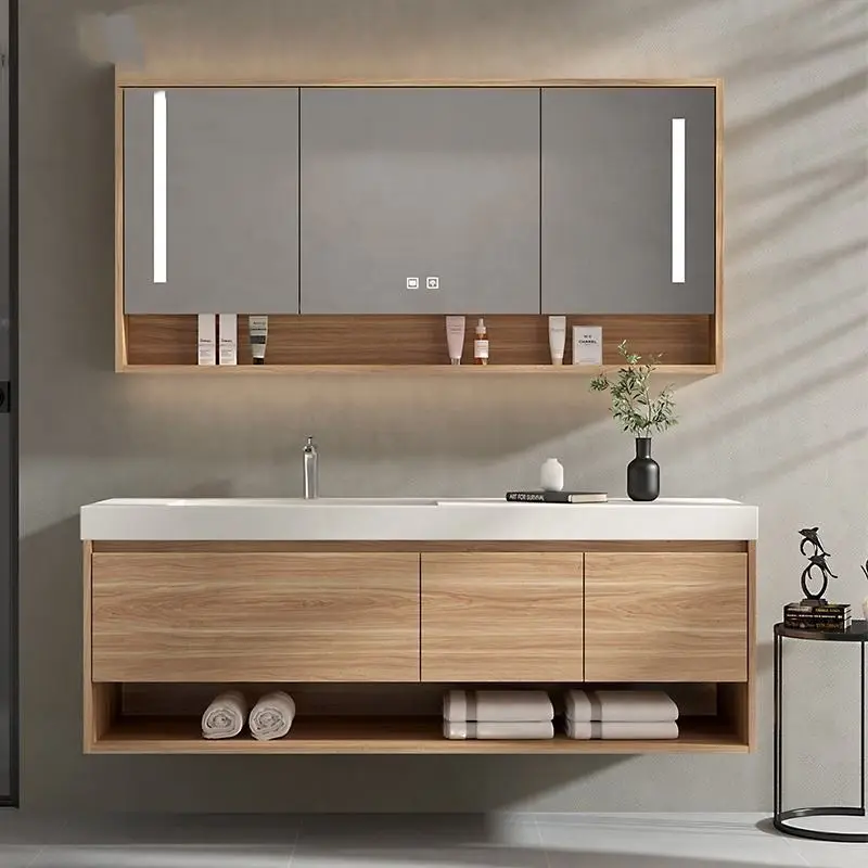 Customized Wholesale Modern European-style Solid Wood Waterproof Bathroom Vanity with Mirror and Sink for Hotel Apartmen — view 1