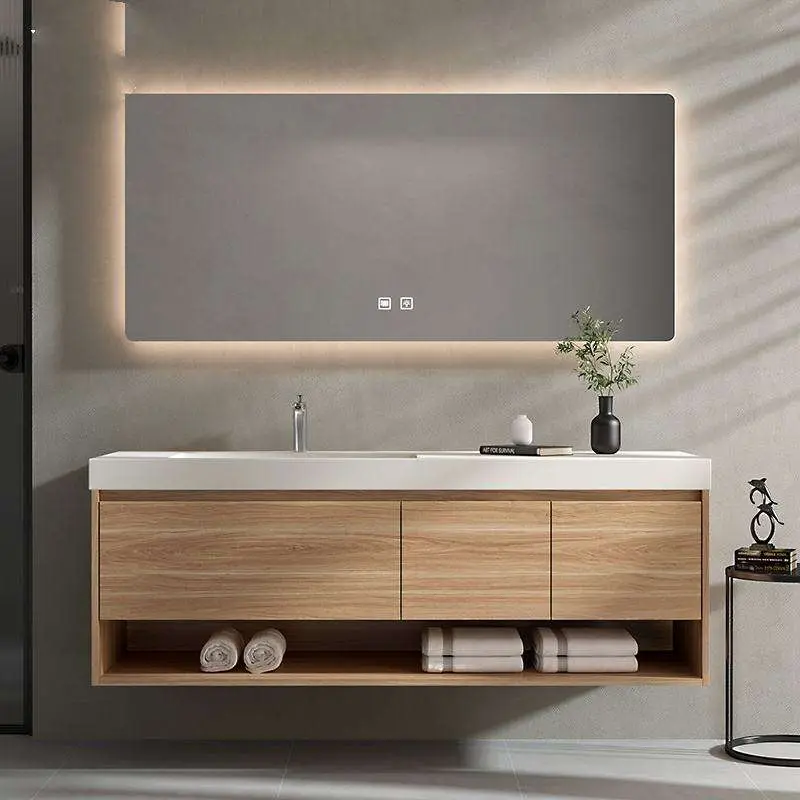 Customized Wholesale Modern European-style Solid Wood Waterproof Bathroom Vanity with Mirror and Sink for Hotel Apartment — image 3