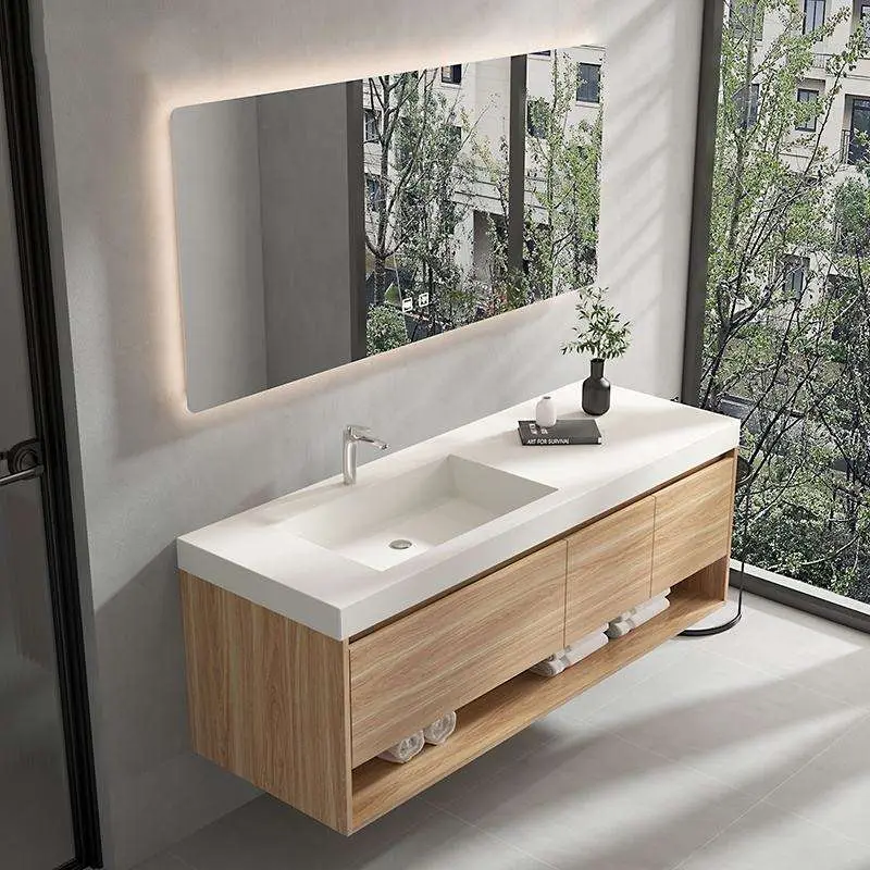 Customized Wholesale Modern European-style Solid Wood Waterproof Bathroom Vanity with Mirror and Sink for Hotel Apartment — image 4