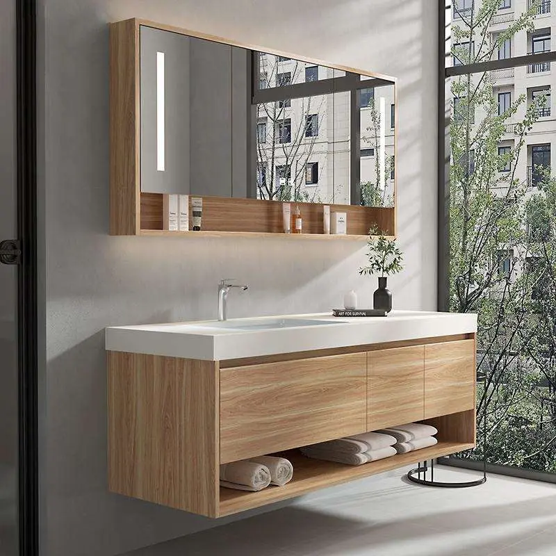 Customized Wholesale Modern European-style Solid Wood Waterproof Bathroom Vanity with Mirror and Sink for Hotel Apartment — image 5