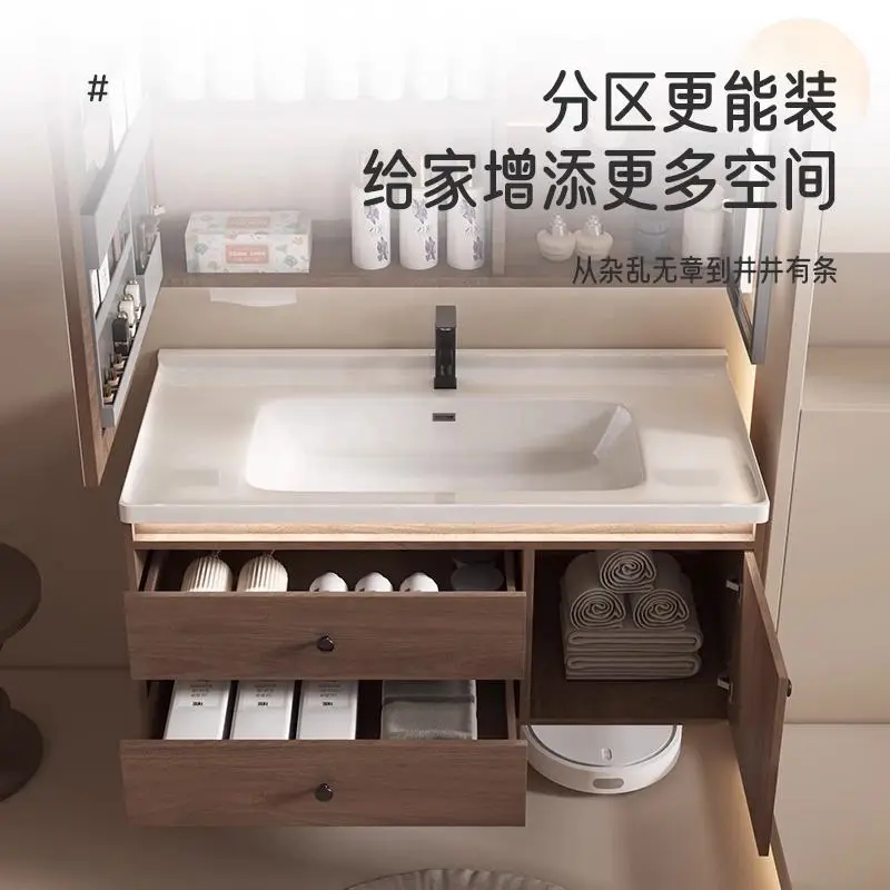 Factory Customized Wood Grain Dressing Table Bathroom Vanity with Smart Mirror Cabinet Storage Drawers for Home Hotel — image 4