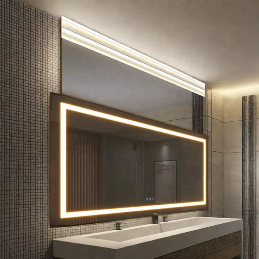 Large Modern Design Wall Mounted Dimmable Smart Vanity Mirror LED Bathroom Mirror with Backlit Lights Aluminum Lenses — image 5