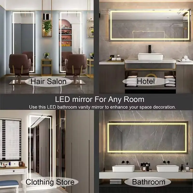 Large Modern Design Wall Mounted Dimmable Smart Vanity Mirror LED Bathroom Mirror with Backlit Lights Aluminum Lenses — image 6