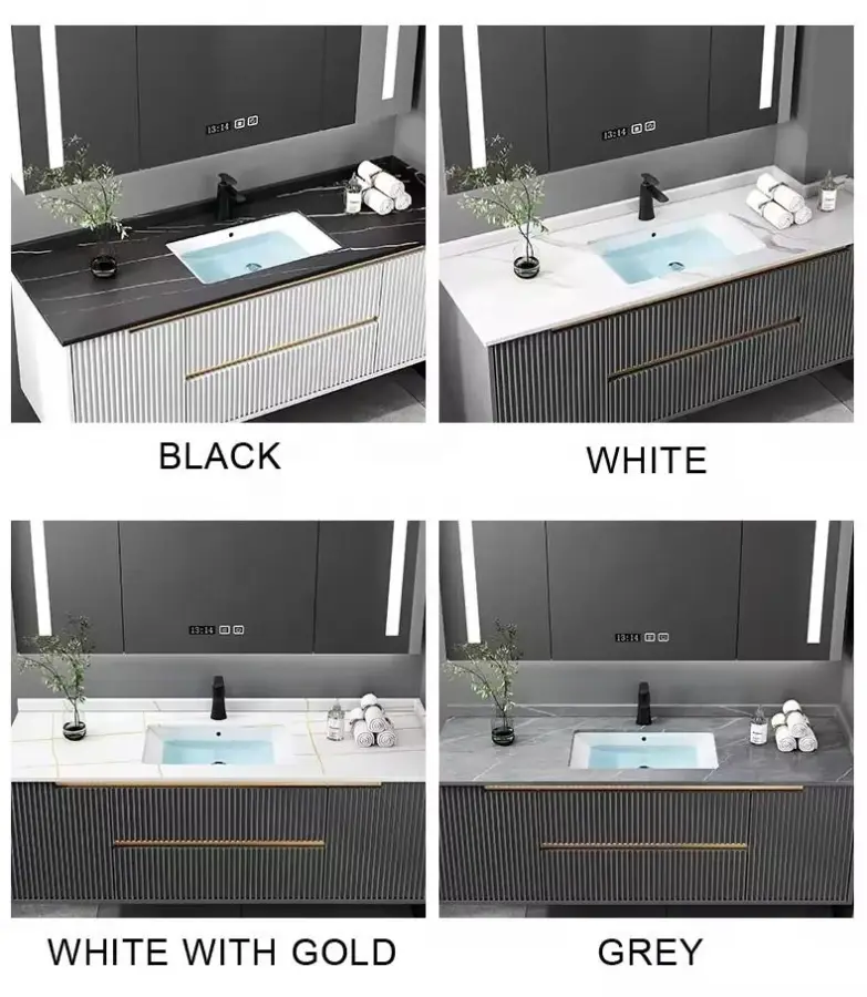 Customized Wholesale Striped Gold Wall-mounted Metal Handle Large Capacity Durable Bathroom Vanity for Hotel Bathroom — image 6