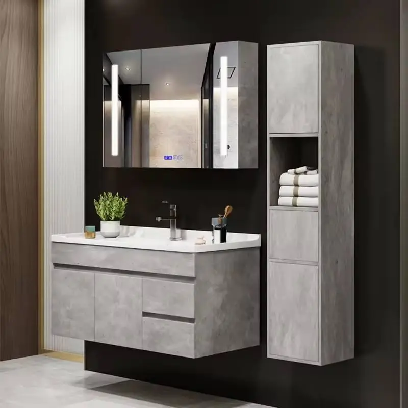 Ot-selling Modern Hotel Wall-mounted Custom-sized Waterproof PVC Bathroom Dressing Table for Hotel Apartments — image 3