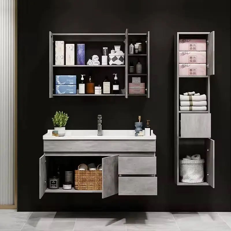 Ot-selling Modern Hotel Wall-mounted Custom-sized Waterproof PVC Bathroom Dressing Table for Hotel Apartments — image 4