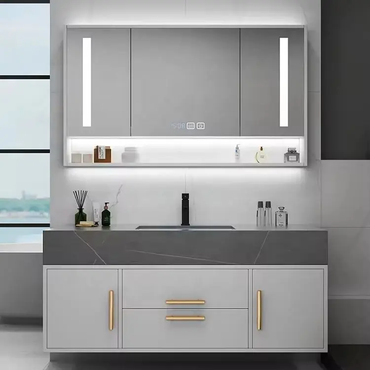 Euro Style High-End Modern Bathroom Vanity Black White Smart Bathroom Cabinet Suspended Sink Popular High-End Bath Vanit — view 1