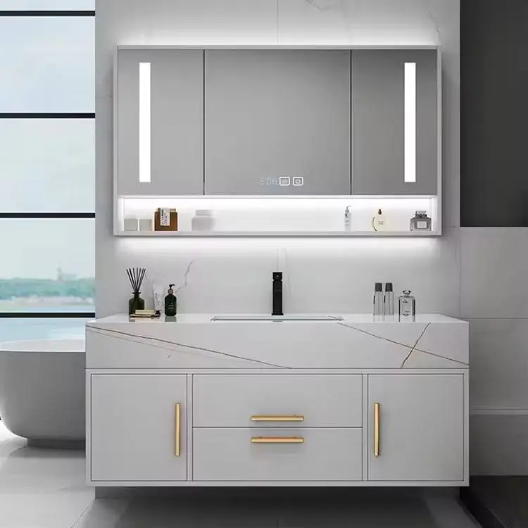 Euro Style High-End Modern Bathroom Vanity Black White Smart Bathroom Cabinet Suspended Sink Popular High-End Bath Vanit — view 2