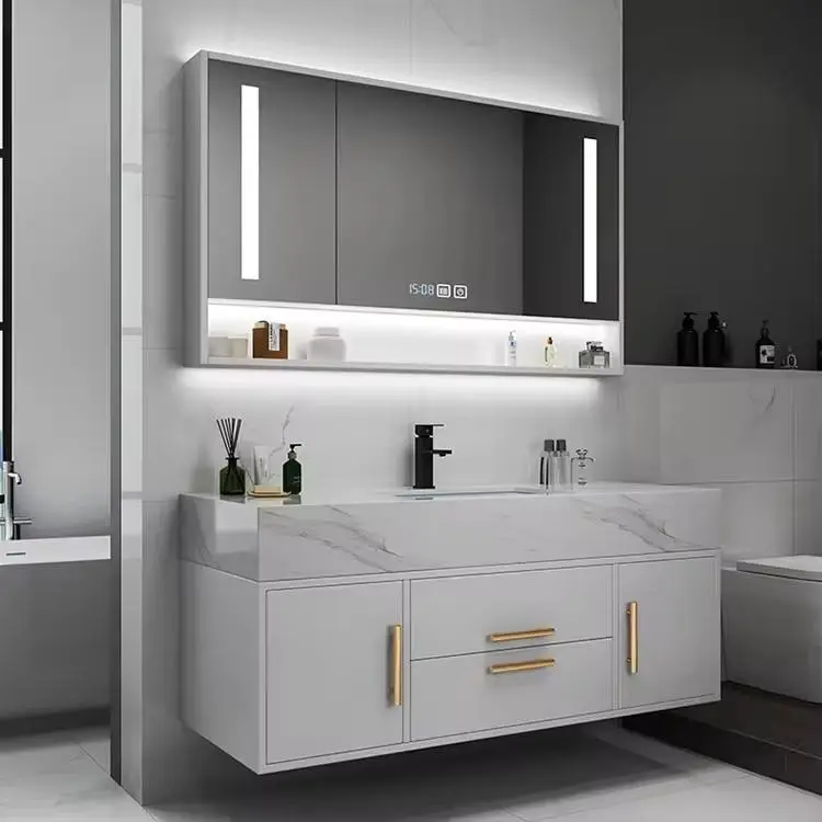 Euro Style High-End Modern Bathroom Vanity Black White Smart Bathroom Cabinet Suspended Sink Popular High-End Bath Vanit — view 3