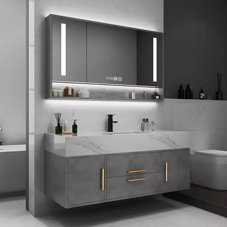 Euro Style High-End Modern Bathroom Vanity Black White Smart Bathroom Cabinet Suspended Sink Popular High-End Bath Vanit — view 4