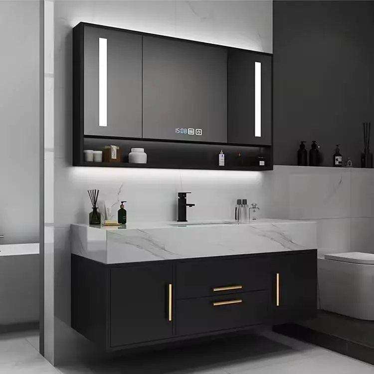 Euro Style High-End Modern Bathroom Vanity Black White Smart Bathroom Cabinet Suspended Sink Popular High-End Bath Vanit — view 5