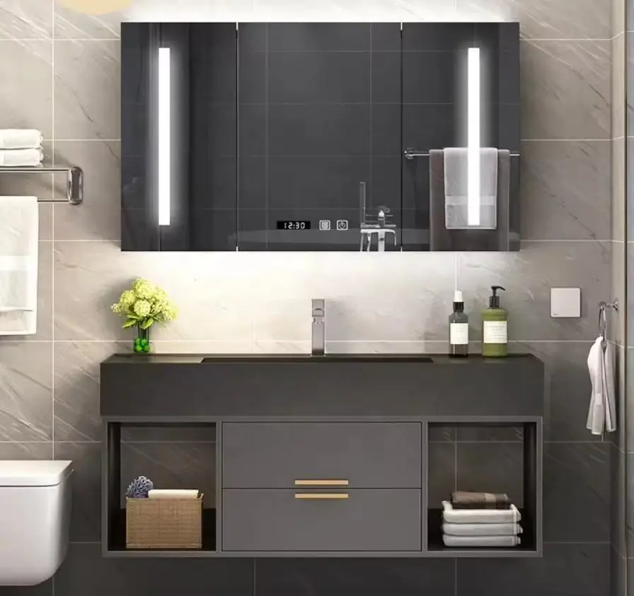 Customized Modern Topcoat Treatment Environmentally Friendly Safe Waterproof Soft-close Grey Waterproof Bathroom and Van — view 1