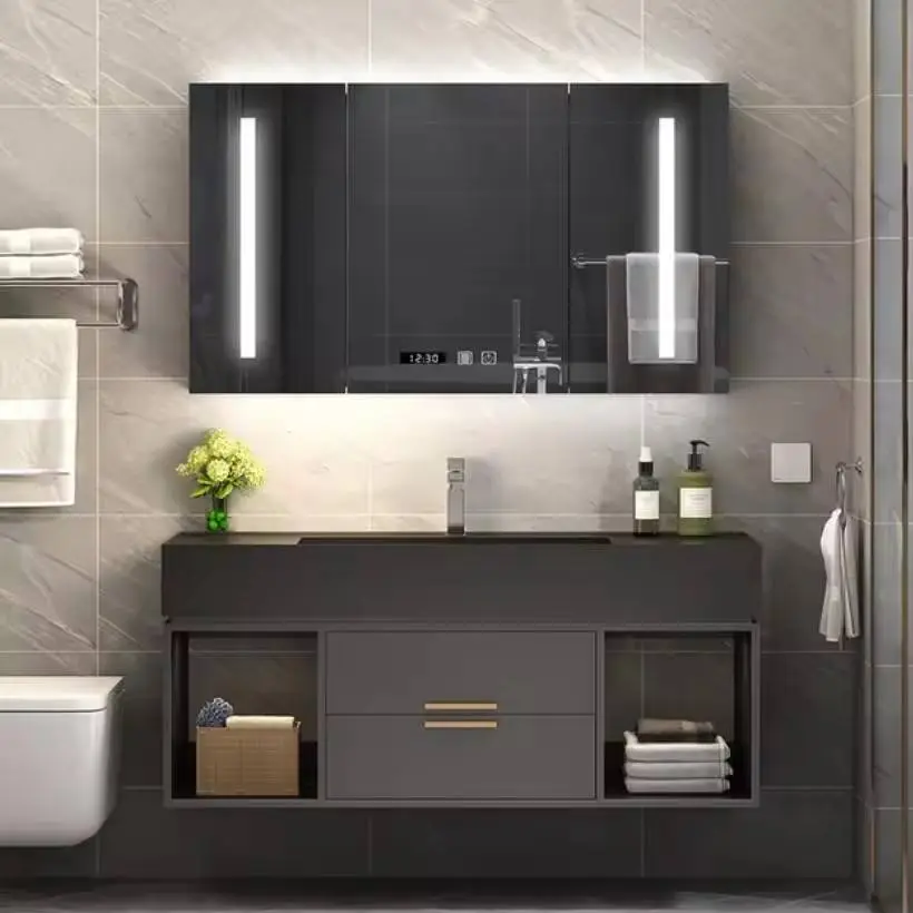 Customized Modern Topcoat Treatment Environmentally Friendly Safe Waterproof Soft-close Grey Waterproof Bathroom and Van — view 2