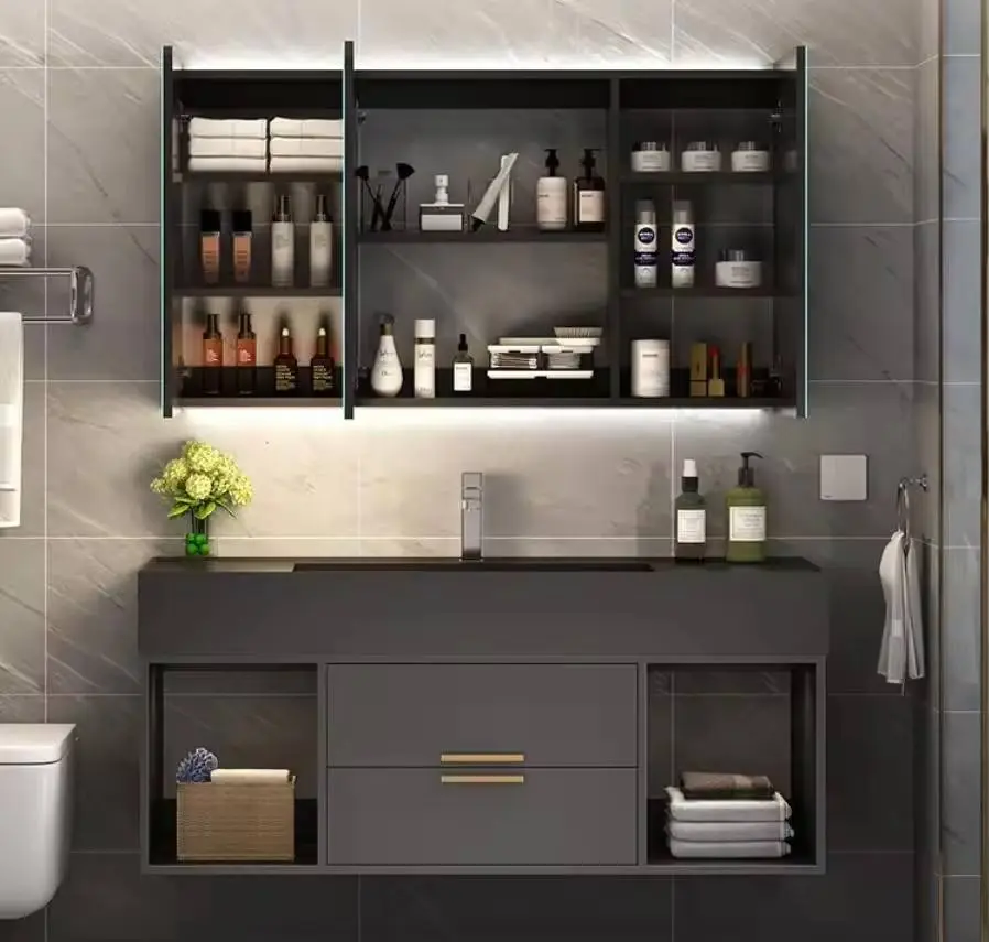 Customized Modern Topcoat Treatment Environmentally Friendly Safe Waterproof Soft-close Grey Waterproof Bathroom and Van — view 4