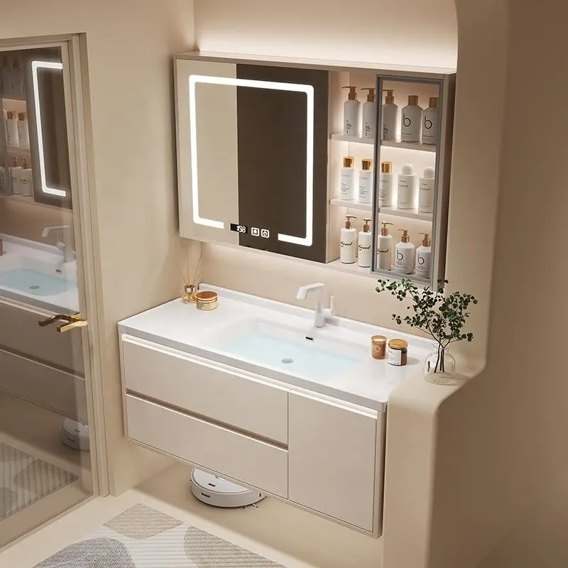 Factory Customized Waterproof Dressing Table Bathroom Vanity with Smart LED Mirror and Large Storage for High-end Home H — view 2