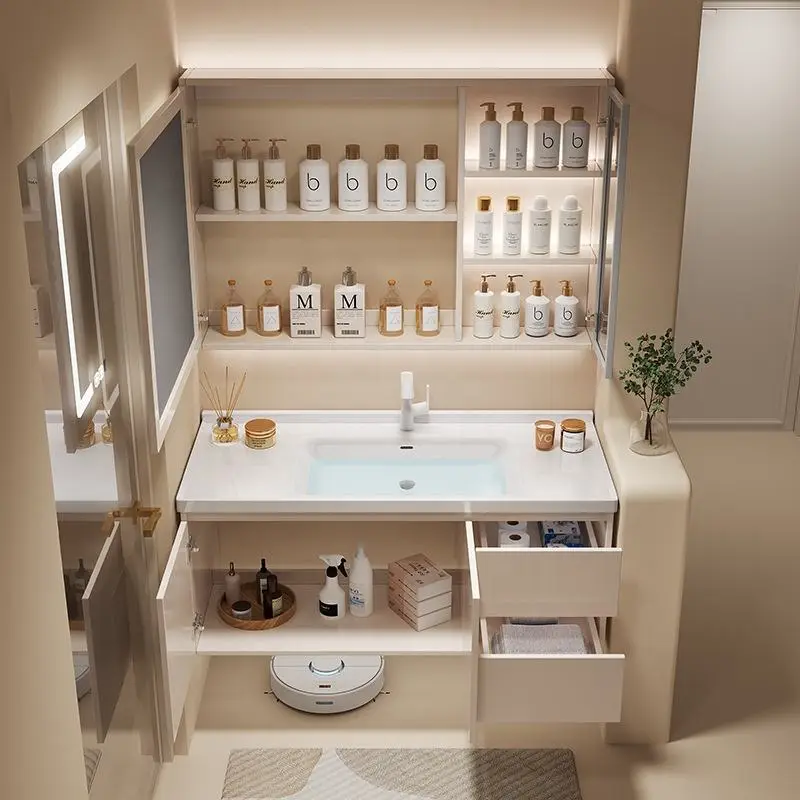 Factory Customized Waterproof Dressing Table Bathroom Vanity with Smart LED Mirror and Large Storage for High-end Home H — view 3