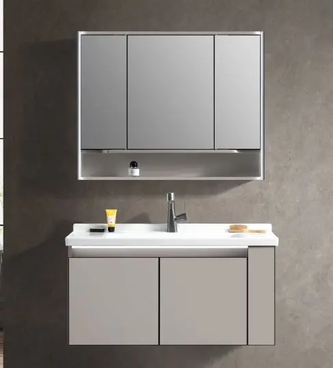 2025 Modern Design Factory Custom Double Door Wall-Mounted Bathroom Vanity with Sink Smart Mirror for Hotel Apartment — view 1