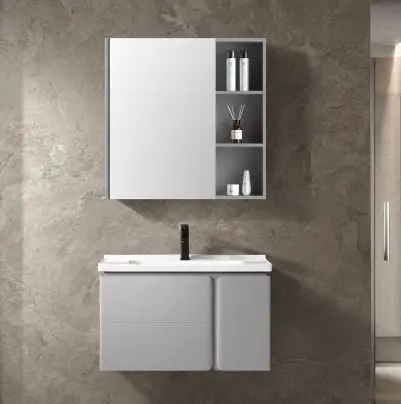 2025 Modern Design Factory Custom Double Door Wall-Mounted Bathroom Vanity with Sink Smart Mirror for Hotel Apartment — image 3