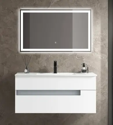 2025 Modern Design Factory Custom Double Door Wall-Mounted Bathroom Vanity with Sink Smart Mirror for Hotel Apartment — image 6