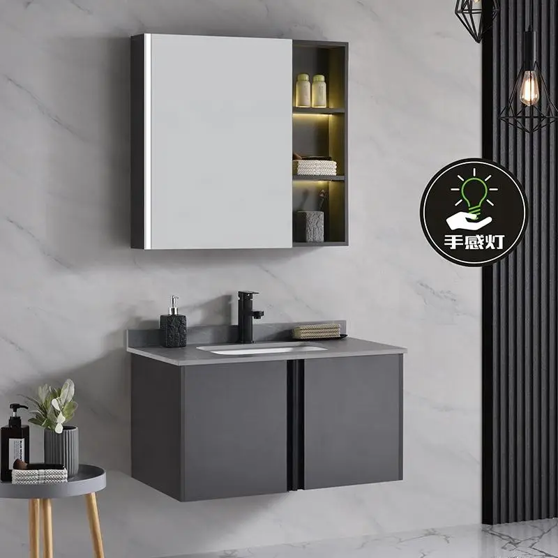 Factory Customized Soft Shut-off Dressing Table Bathroom Vanity with Ceramic Basin Inductive LED Mirror for Home Hotel S — view 1