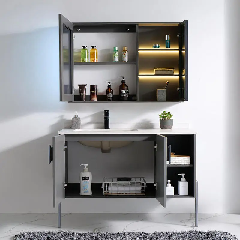 Factory Customized Soft Shut-off Dressing Table Bathroom Vanity with Ceramic Basin Inductive LED Mirror for Home Hotel S — view 2