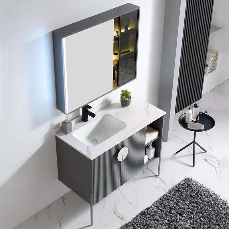 Factory Customized Soft Shut-off Dressing Table Bathroom Vanity with Ceramic Basin Inductive LED Mirror for Home Hotel S — view 3