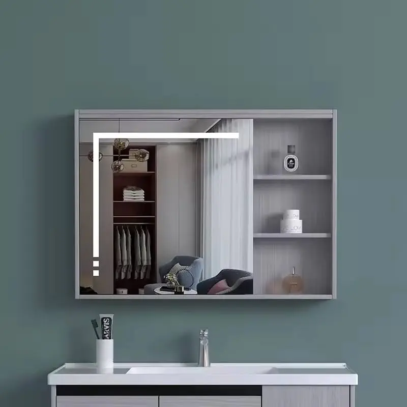 High Quality Modern Wall Hanging Plywood Bathroom Vanity Cabinets with LED Mirror and Ceramic Sink for Villas — image 3