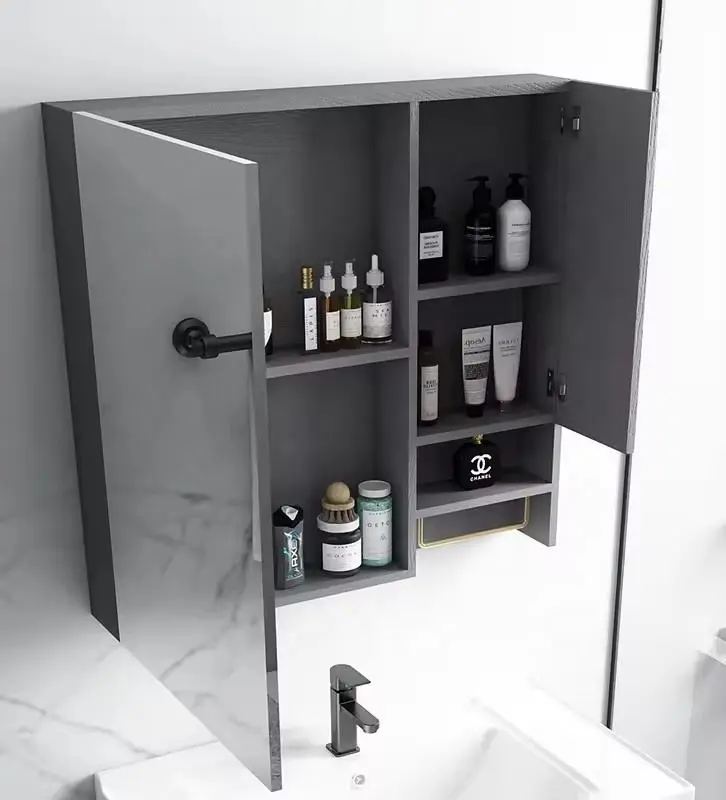 Customized Wholesale Grey 80cm Wall-mounted Soft-closing Drawer Bathroom Vanity with Mirror and Sink for Hotel Apartment — image 4