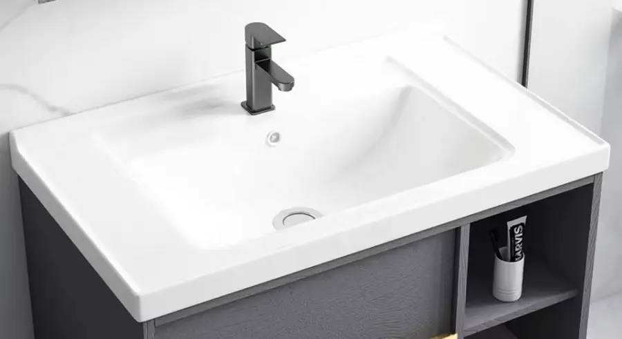 Customized Wholesale Grey 80cm Wall-mounted Soft-closing Drawer Bathroom Vanity with Mirror and Sink for Hotel Apartment — image 5