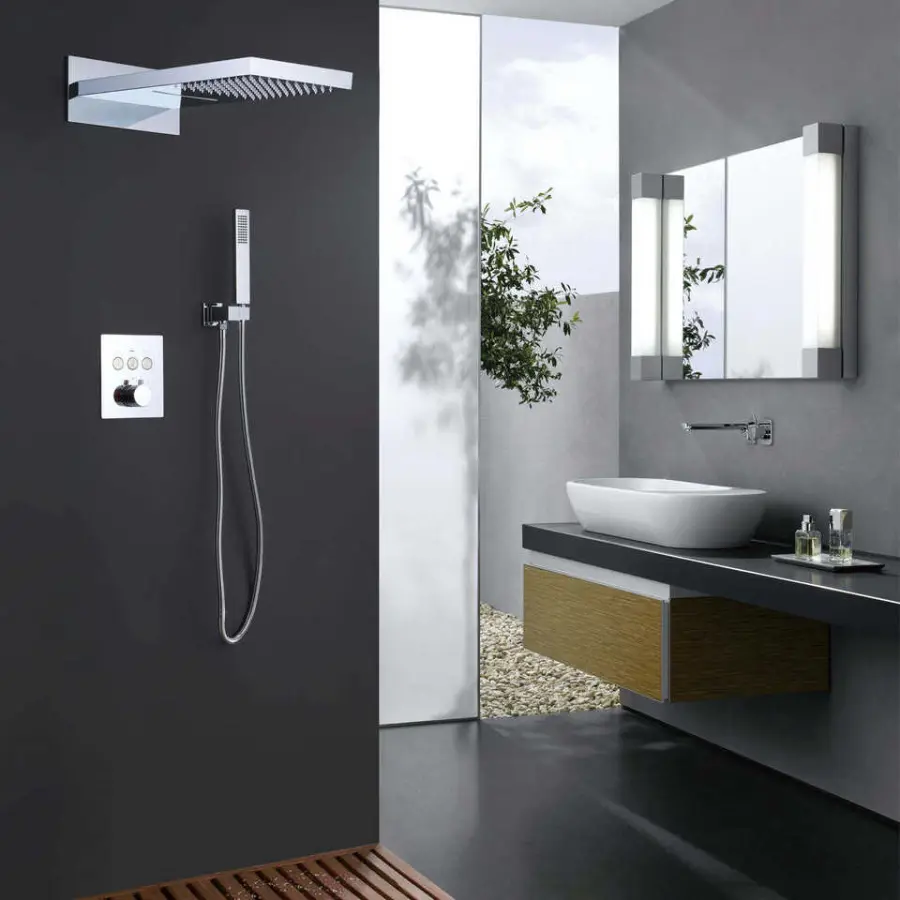 Modern High Pressure Thermostatic Concealed Shower System Rainfall Waterfall Head Handheld Digital Display Bathroom Set — view 1