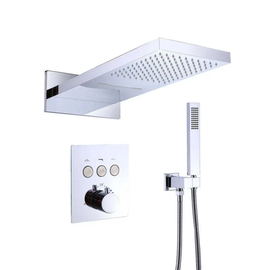 Modern High Pressure Thermostatic Concealed Shower System Rainfall Waterfall Head Handheld Digital Display Bathroom Set — image 3