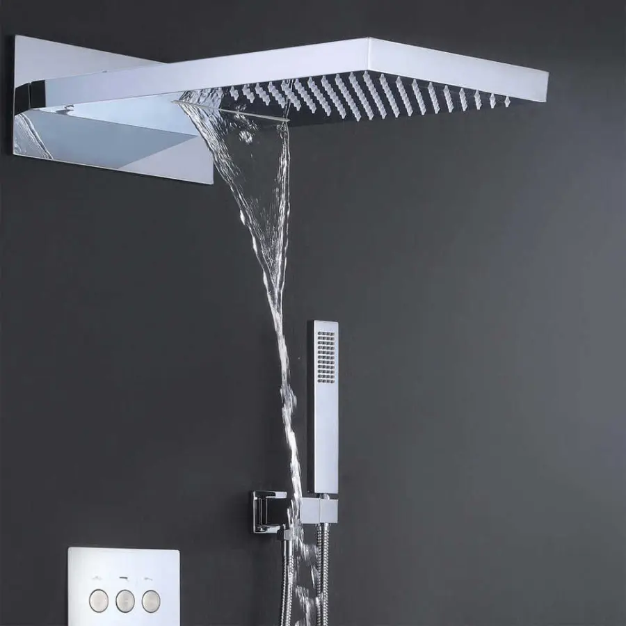 Modern High Pressure Thermostatic Concealed Shower System Rainfall Waterfall Head Handheld Digital Display Bathroom Set — image 4