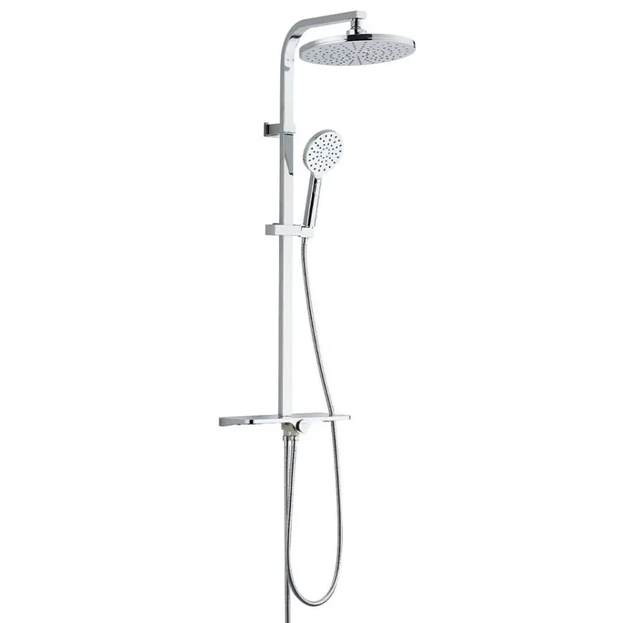 Modern Minimalist Shower Set with Storage Shelf Square Rainfall Head Handheld High Pressure Wall Mounted Bathroom Shower Fixture — image 4