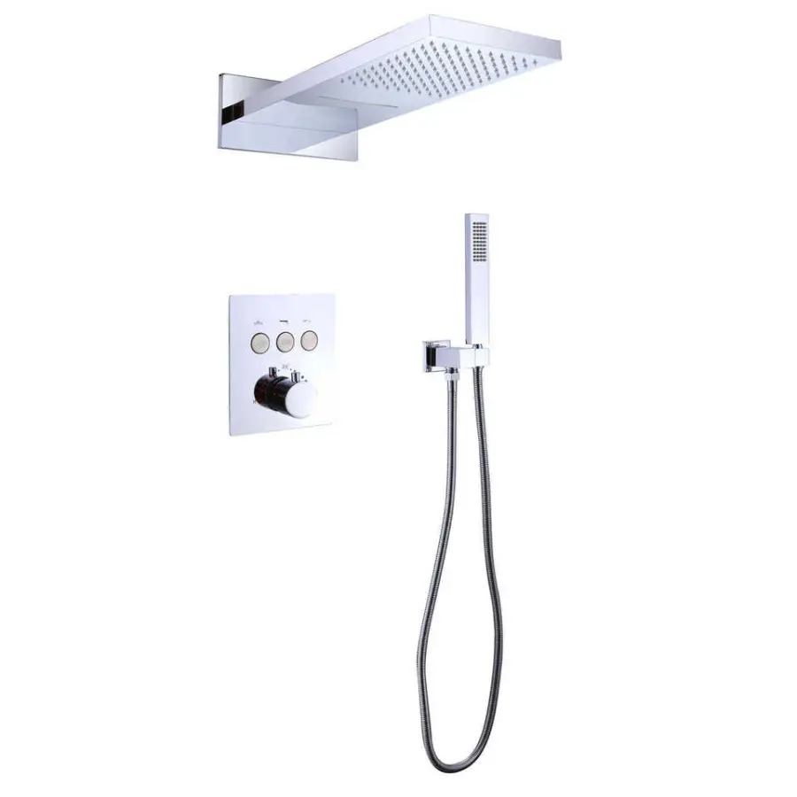 Modern High Pressure Thermostatic Concealed Shower System Rainfall Waterfall Head Handheld Digital Display Bathroom Set — image 7