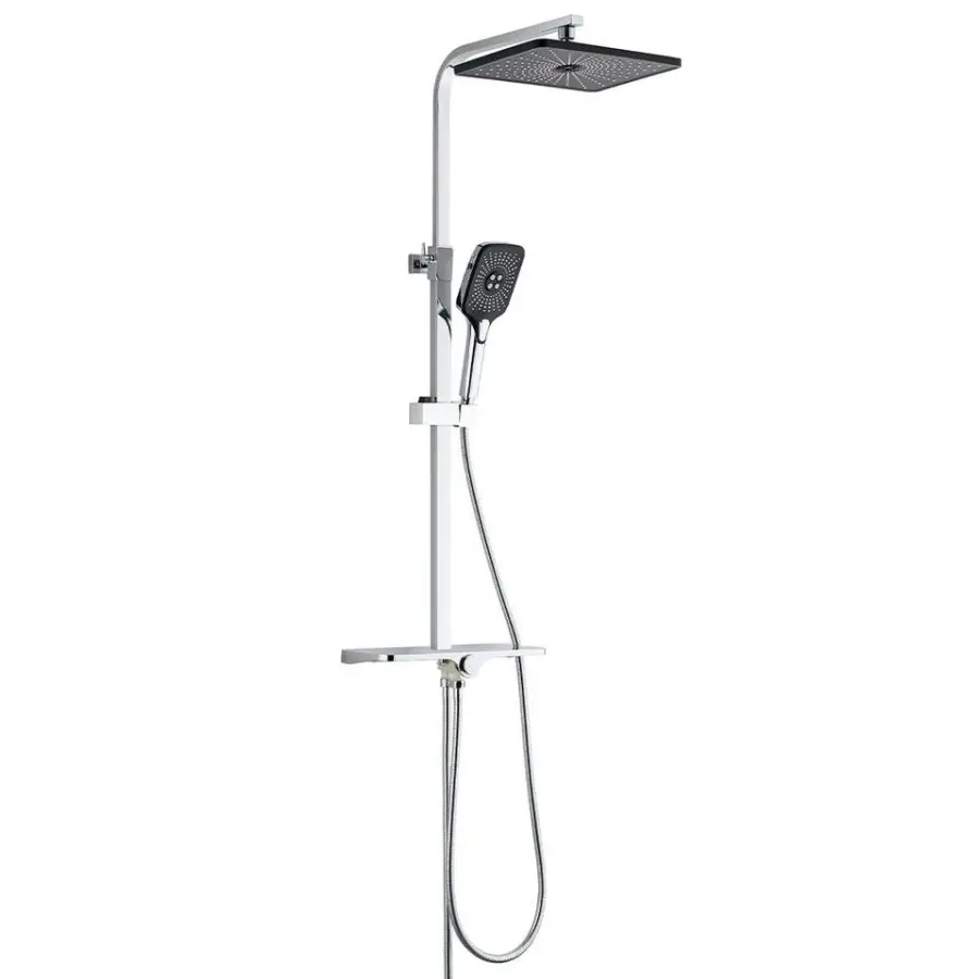 Modern Minimalist Shower Set with Storage Shelf Square Rainfall Head Handheld High Pressure Wall Mounted Bathroom Shower Fixture — image 5