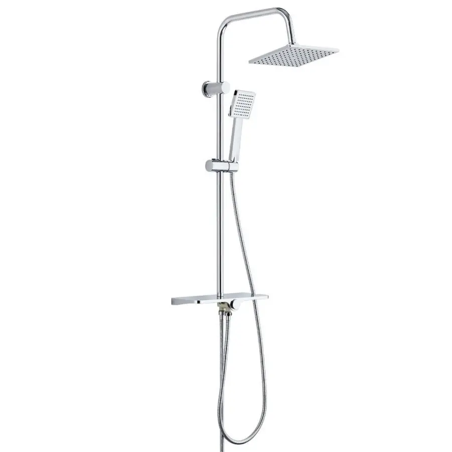 Modern Minimalist Shower Set with Storage Shelf Square Rainfall Head Handheld High Pressure Wall Mounted Bathroom Shower Fixture — image 6