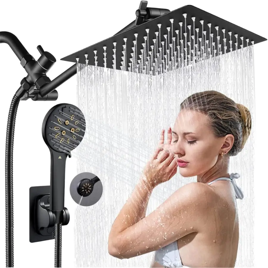 Rainfall Shower Head Combo with Adjustable Extension Arm, Multi-Setting Handheld, Anti-Clog, Anti-Leak, Wall Mounted Sho — view 2