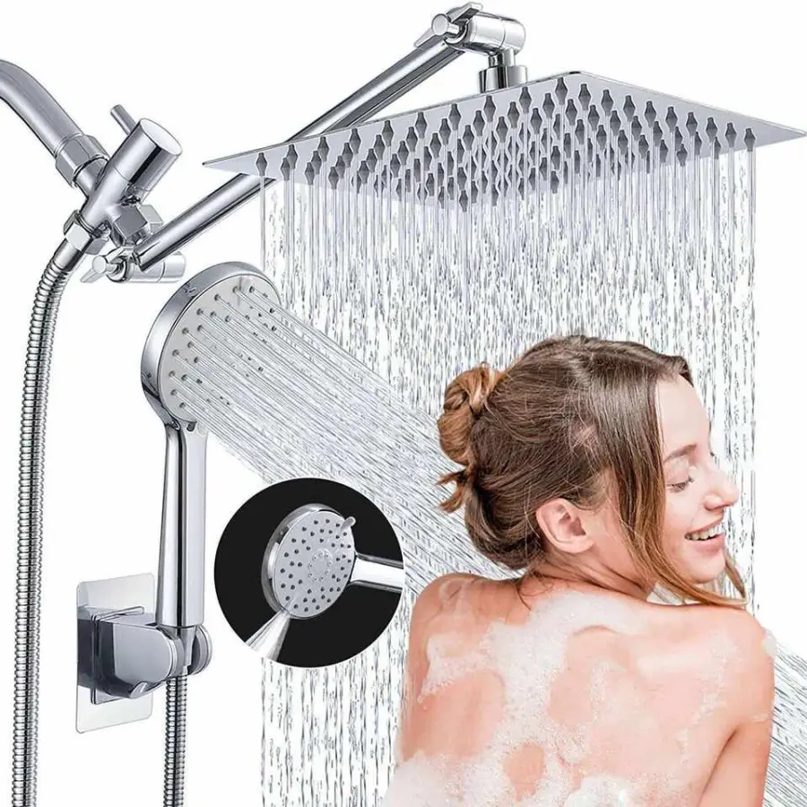 Rainfall Shower Head Combo with Adjustable Extension Arm, Multi-Setting Handheld, Anti-Clog, Anti-Leak, Wall Mounted Sho — view 3
