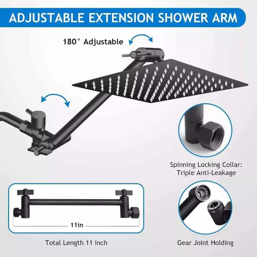 Rainfall Shower Head Combo with Adjustable Extension Arm, Multi-Setting Handheld, Anti-Clog, Anti-Leak, Wall Mounted Sho — view 5