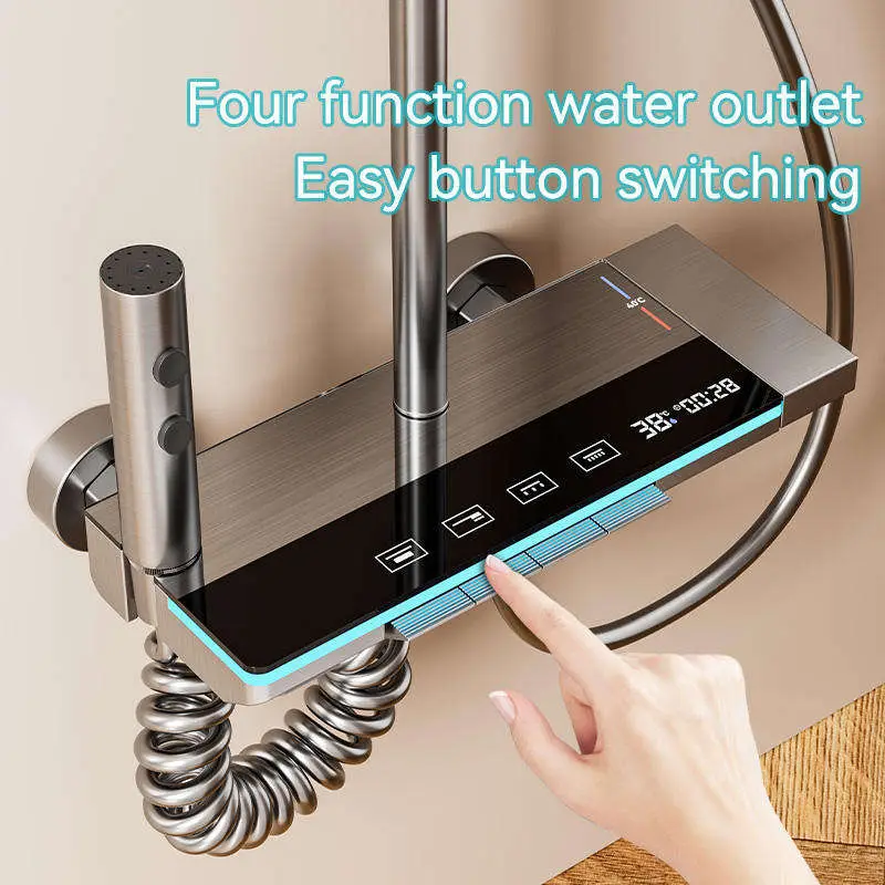 Modern Gunmetal Shower Set with LED Temperature Display, Ambient Light Strip, Piano Key Controls and 4 Water Outlet Modes — image 4