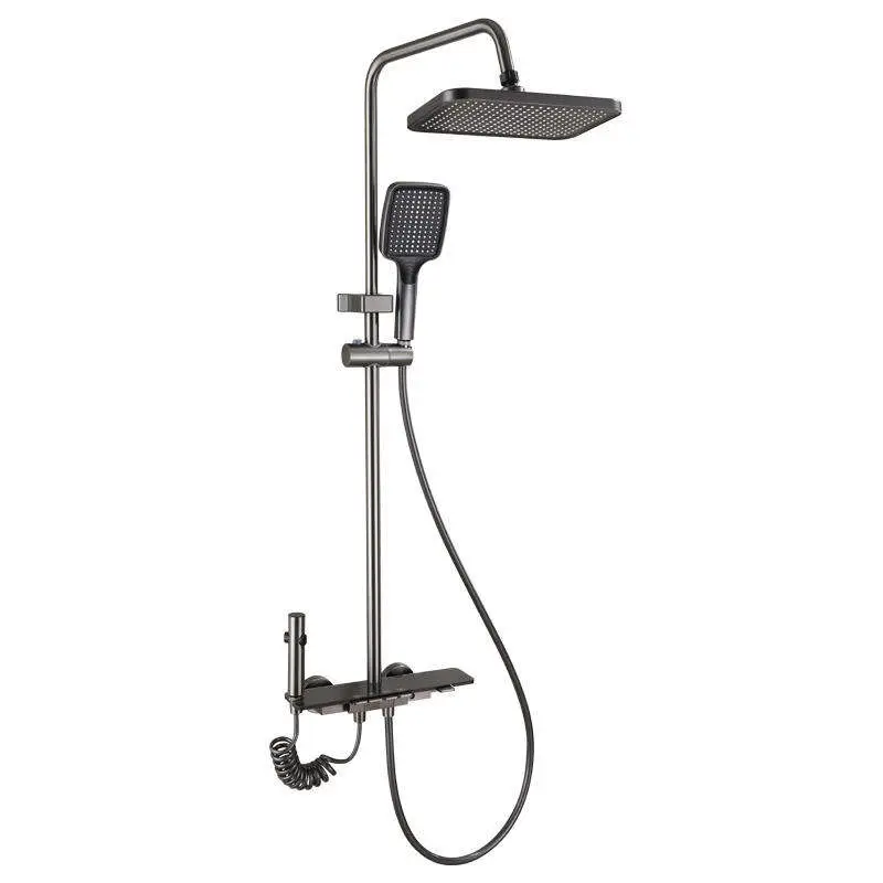 Gunmetal Gray 4 Functions Piano Key Shower Set Practical Storage Platform Square Rain Head Handheld Bidet Sprayer Bathroom Set — image 6