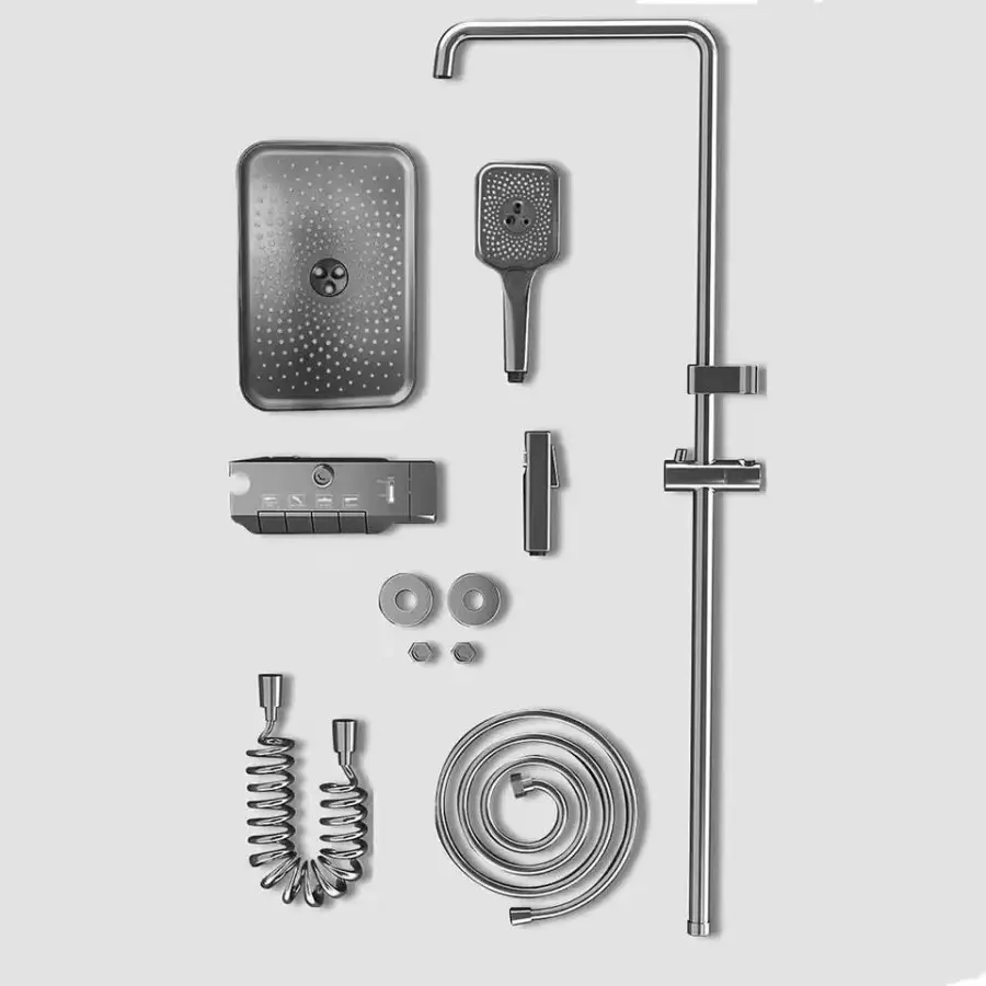 Integrated Gunmetal Gray Piano Key 4 Modes Shower System Square Rain Head Handheld Bidet Sprayer Hot Cold Bathroom Shower Set — image 5