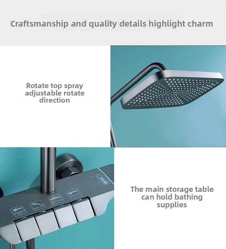 Integrated Gunmetal Gray Piano Key 4 Modes Shower System Square Rain Head Handheld Bidet Sprayer Hot Cold Bathroom Shower Set — image 7